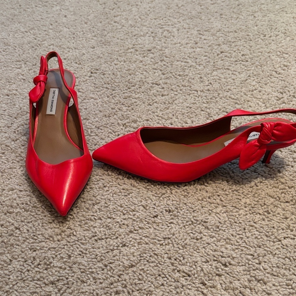 Tabitha Simmons Red Bow Accent Slingback Kitten Heel